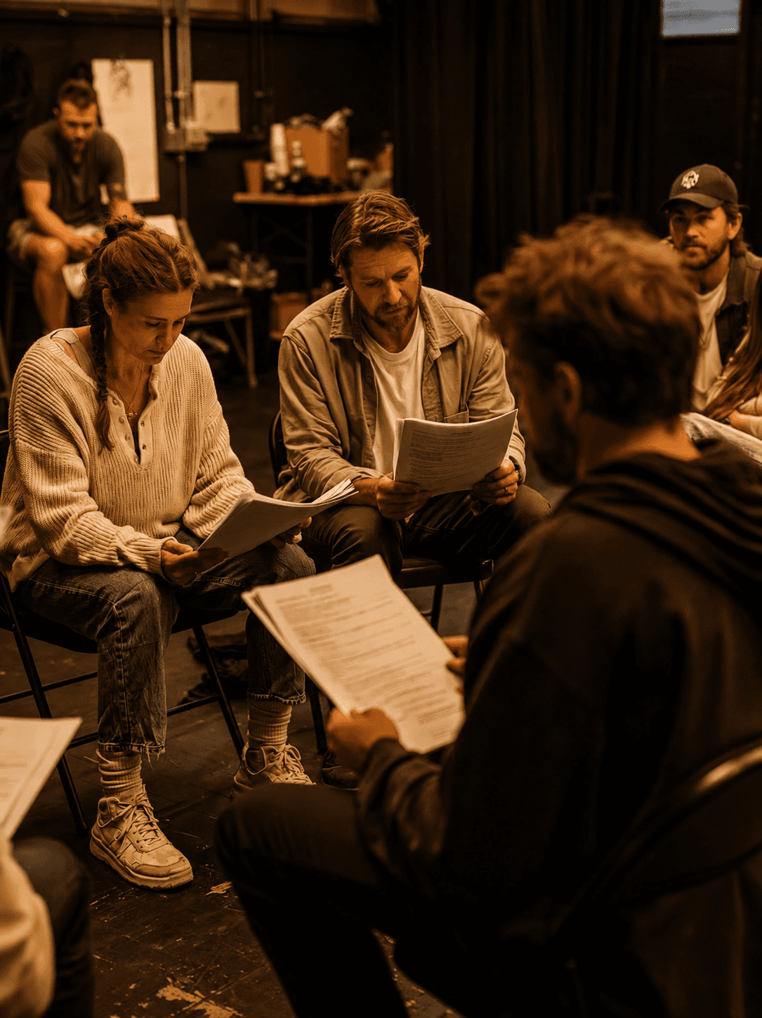 Actors working on scripts in the CAT studio